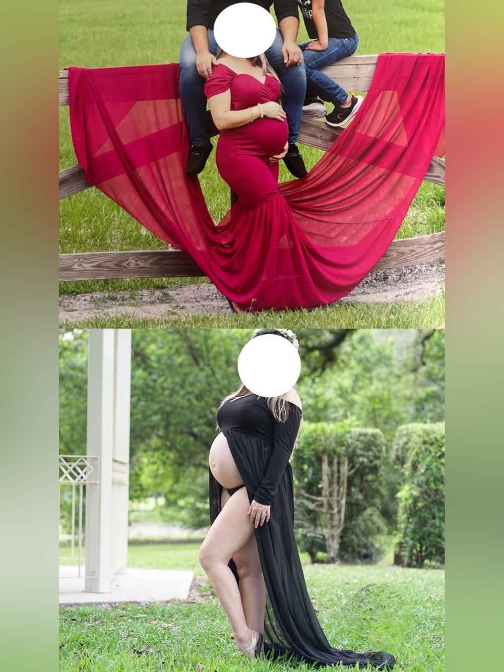 Maternity Off-Shoulder Ruffle Gown - Red & Black